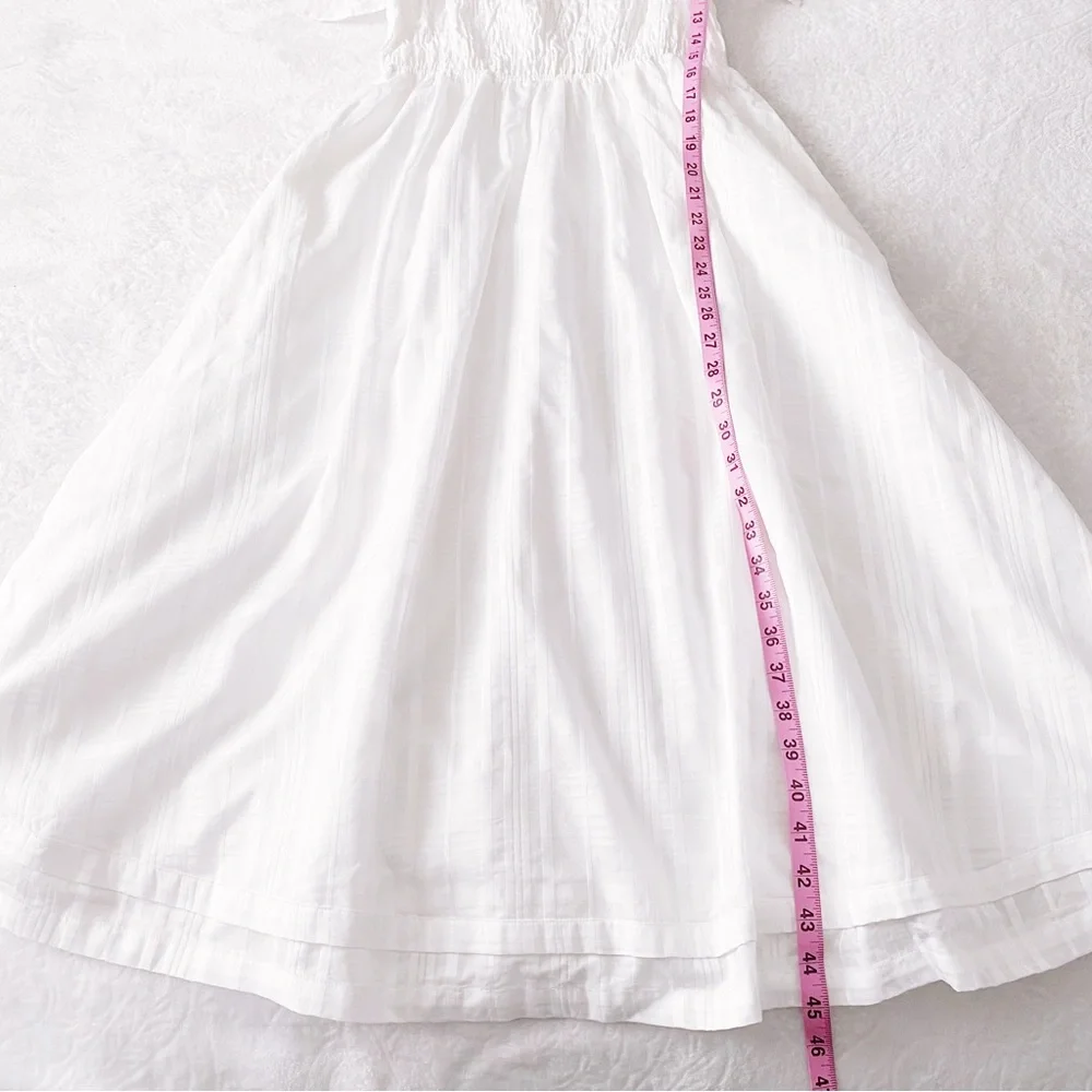 Banana Republic White Smocked Chest Fit & Flare Dress with Ruffle Sleeves - Picture 8 of 12